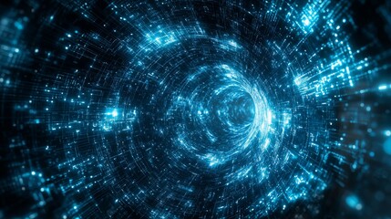Fototapeta premium A swirling vortex of blue digital light, creating a mesmerizing, futuristic atmosphere that evokes a sense of movement and depth.