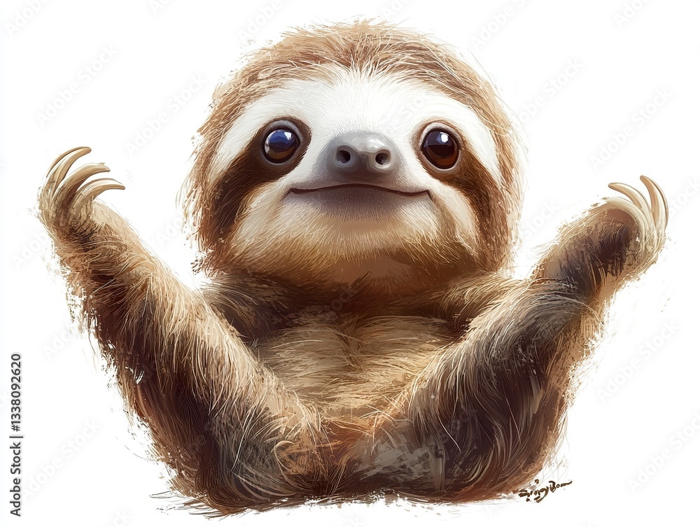 Canvas Prints a whimsical vector sloth sitting with tiny arms outstretched, its big eyes and soft shapes making it