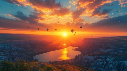 Fototapeta premium Majestic Sunrise over Cappadocia's Breathtaking Landscape