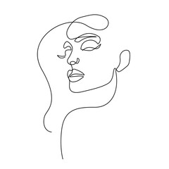 Abstract Female Face One Line Drawing. Minimalistic Sketch Linear Design of Simple Woman Portrait for Logo, Beauty Design, Prints, Social Media, Web. Vector Illustration