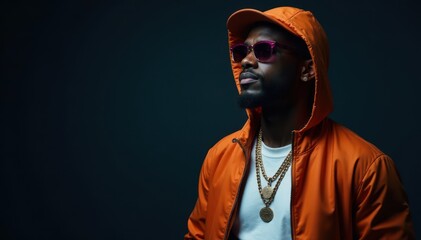Obraz premium Stylish dove in hip-hop attire, dark background, background, peace