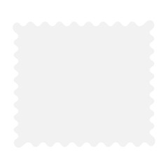 Square gray frame with wavy edge. Cut out paper sheet isolated on white or transparent background. Vector illustration. Empty label with space for text and design. Postage stamp. Template.