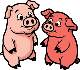 Fototapeta premium Adorable Pig Duo – Vector Cartoon Farm Animal