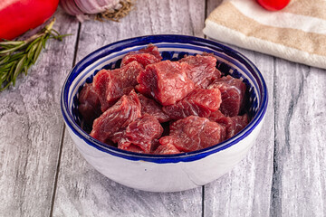 Raw beef meat cubes pieces