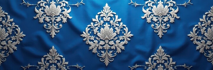Intricate silver damask on a blue background Perfect for elegant spaces , illustration, home decor