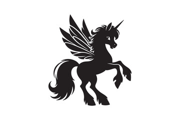 Set of cartoon style fairy horse Silhouette icon , isolated on a white background