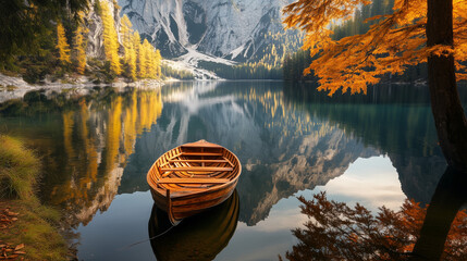 wooden boat on the lake with beautiful view