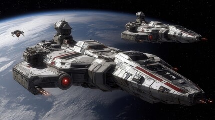 Two large spaceships orbiting Earth