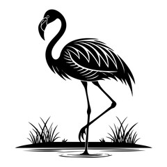 Fototapeta premium Flamingo illustration standing in water at sunset