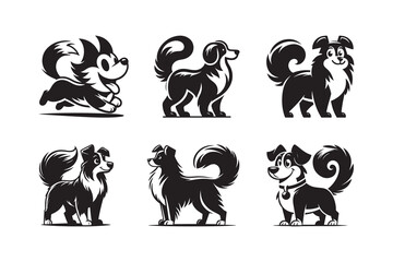 Set of cartoon style Dog Silhouette icon , isolated on a white background