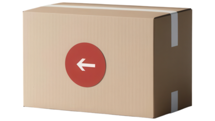 Cardboard box with a directional arrow symbol on it.