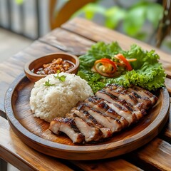 Delicious sticky rice and grilled pork