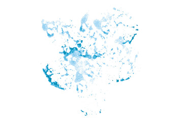 Bright light blue watercolor or ink stain with watercolor marks on transparent background.