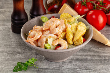 Tasty caesar salad with prawn
