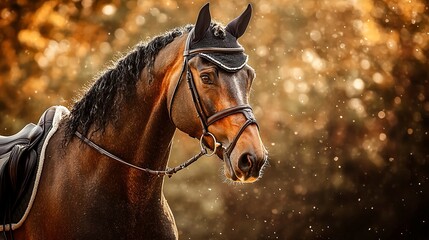 Obraz premium portrait of beautiful old showjumping trakehner horse in summer 