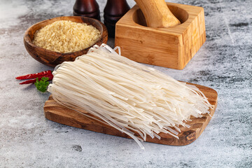 Raw dry pho noodles for cooking