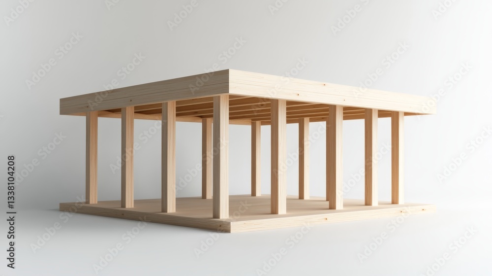 Aufkleber wooden architectural model showcasing structural design elements in a minimalist setting