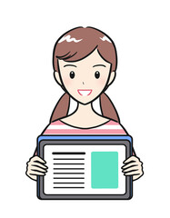 タブレットを手に持つ小学生の女の子