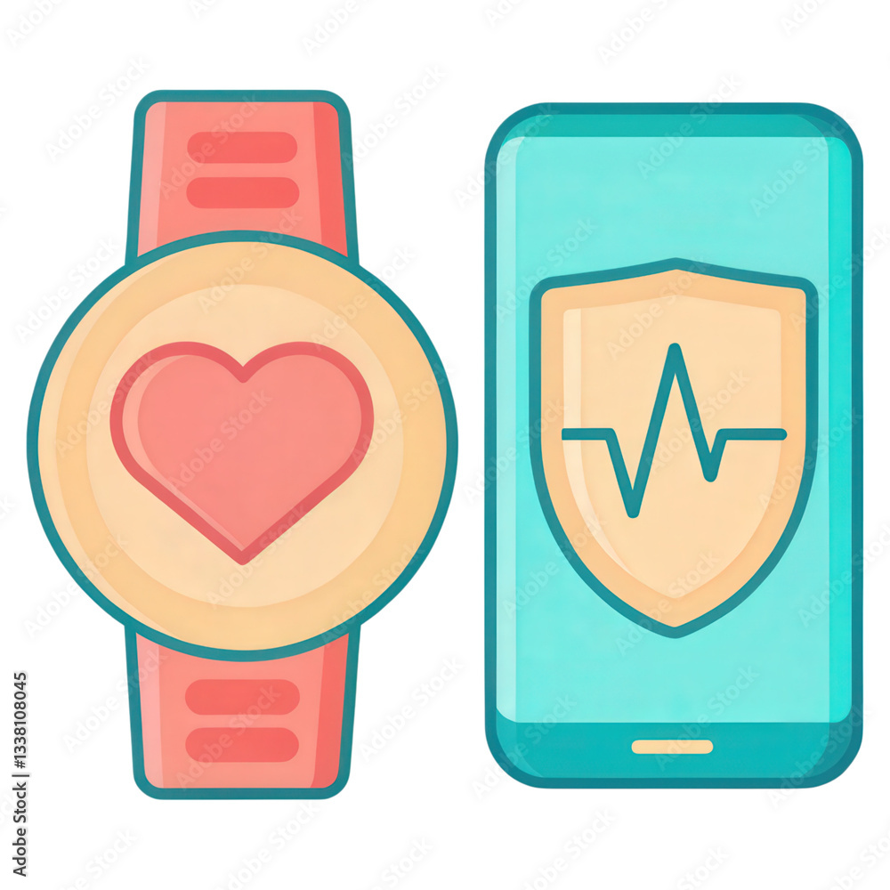 Poster a smartwatch and smartphone displaying health monitoring features, emphasizing fitness tracking and 