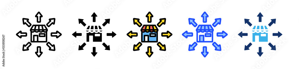 Poster retail expansion icon set with multiple style collection