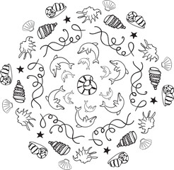 Seafaring Motif in doodle style