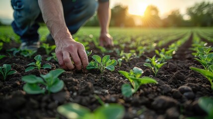 A man is planting seeds in a field