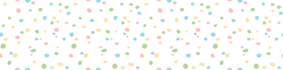 Spotted abstract vector background. Seamless pattern with spots, stains, asymmetric random polka dots, circles. Design for fabric, wrapping paper. Cute children texture, easter backdrop