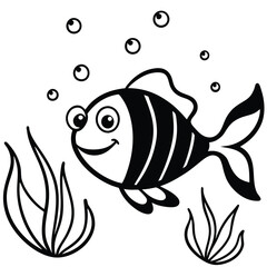 Joyful Cartoon Fish Floating in a Dreamy Blue Ocean © Nasir