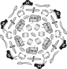 Seafaring motif, nautical mandala in doodle style.