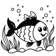 Adorable Fish Swimming in a Vibrant Underwater Scene