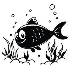 Cheerful Cartoon Fish Playing Among Coral and Bubbles