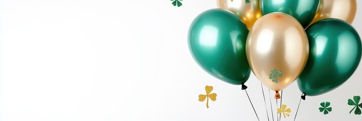 Stylish Green And Gold Balloon Cluster With Clovers
