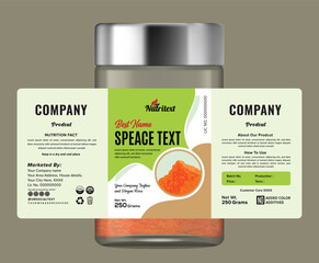 Professional spice jar label design with elegant typography, a modern balanced layout, ideal for dry food products, supplements, or organic goods packaging.