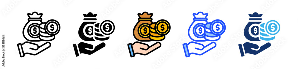 Poster earning icon set with multiple style collection