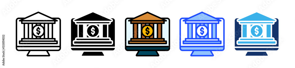 Poster online banking icon set with multiple style collection