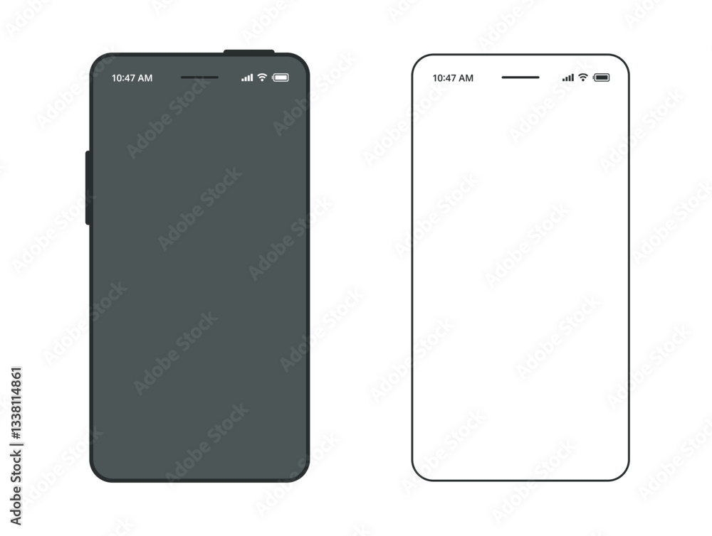 Leinwandbilder Cell phone mockup frame line stroke outline simple icon vector blank screen for showing mobile app ui interface set, smartphone cellphone template mock up with status bar, cellular telephone empty