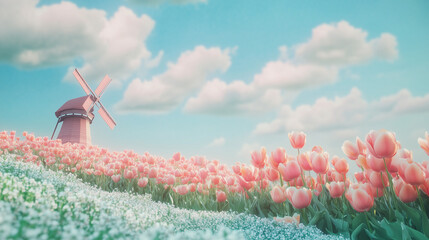 windmill in the tulips field