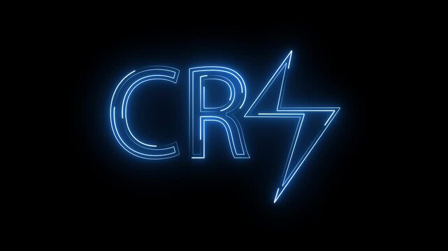A dynamic neon CR7 text icon pulses with vibrant colors, smoothly animating in a rhythmic flow, capturing energy and elegance, reflecting a bold, modern aesthetic.