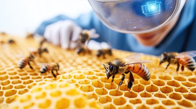 Modern Beekeeper Examines Bees With Tech-Focused Visor
