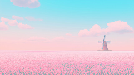 windmill in the flower field