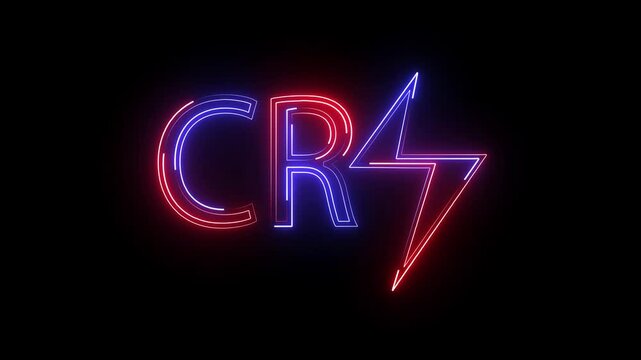A dynamic neon CR7 text icon pulses with vibrant colors, smoothly animating in a rhythmic flow, capturing energy and elegance, reflecting a bold, modern aesthetic.