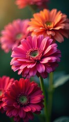 Obraz premium Close-up multicolored gerbera, soft focus, bokeh lights , flora, flower