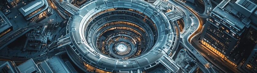 Obraz premium Futuristic interconnected malls and circular stadiums create a vibrant urban landscape of massive complexes.