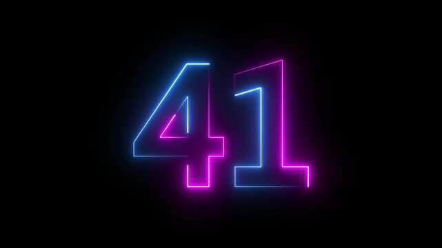 A vibrant neon 41 text icon pulses with glowing lights, smoothly animating as it shifts colors, creating a dynamic and eye-catching effect with a modern, futuristic feel.