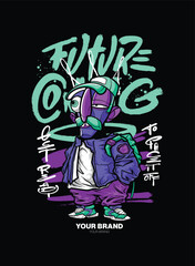 Future Coming A dynamic graffiti character illustration with layered shapes and a 3D depth effect, bringing an energetic and eye-catching urban look. Ideal for T-shirt graphics, street art-inspired br