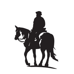 A horse's rider is a minimalist black silhouette sign. Vector illustration