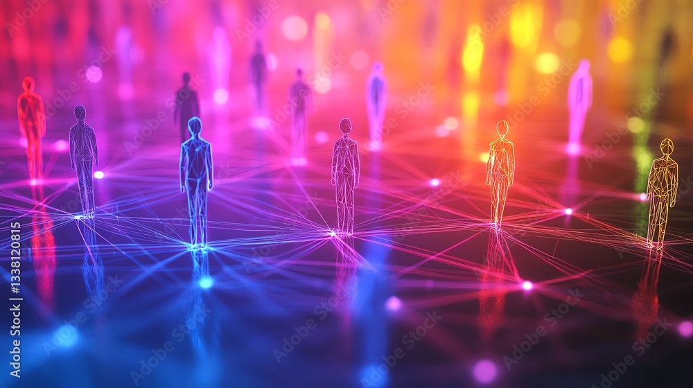 Aufkleber interconnected social media figures in a colorful digital network