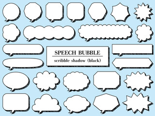 落書き風の影の吹き出し25個セットのイラスト（黒）