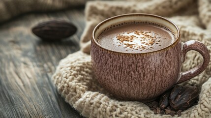 Minimalistic cup of cacao on cozy background