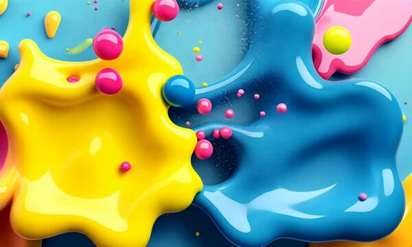 Vibrant yellow and pink paint splashes form a colorful art pattern